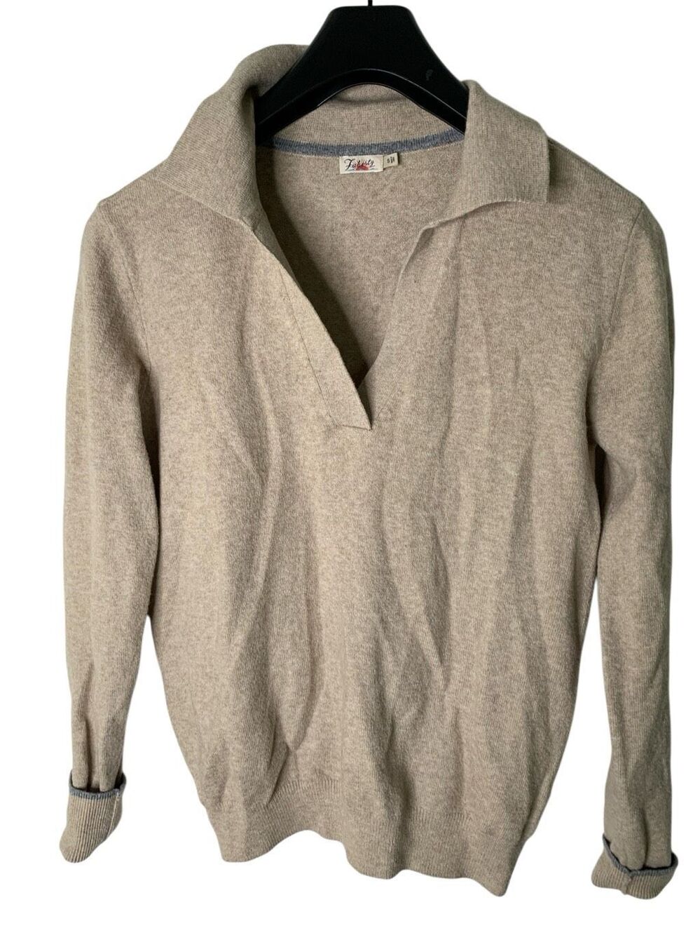 Faherty Jackson Sweater Polo cotton blend oatmeal heather colorway size small